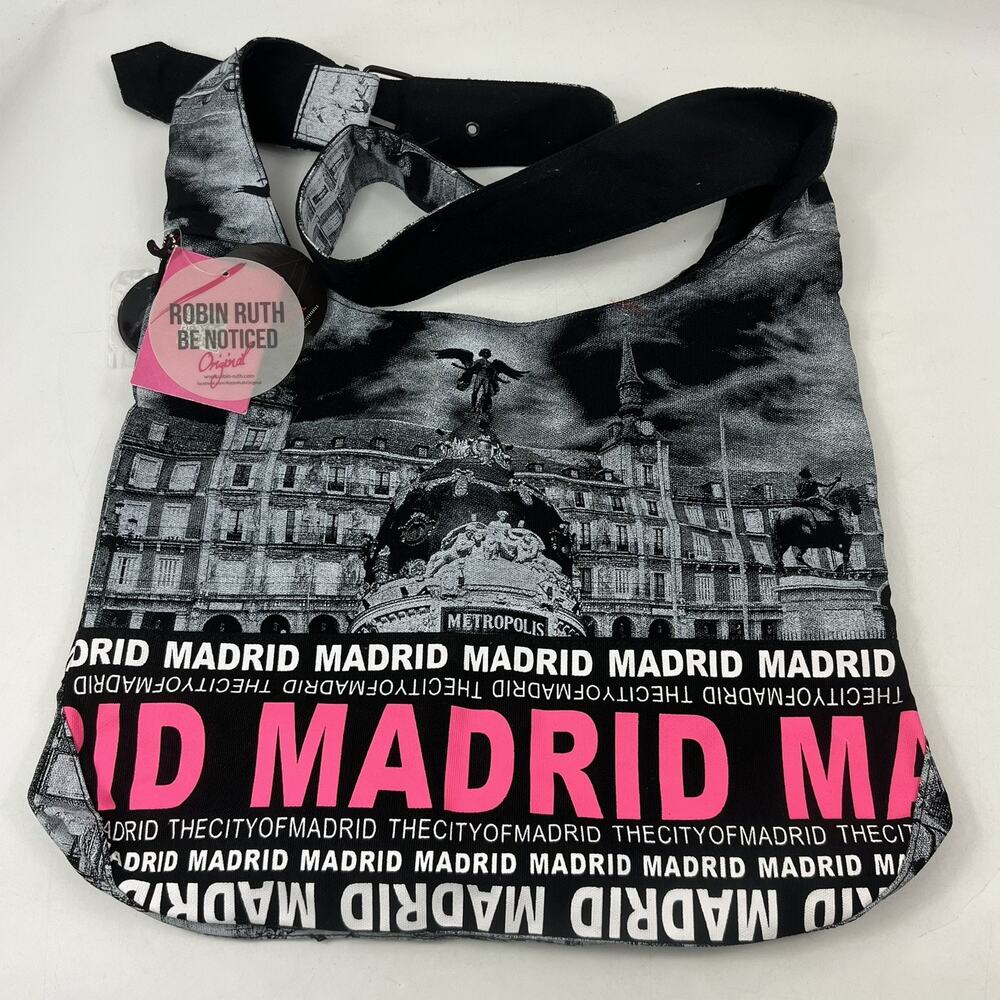 Robin Ruth Madrid Spain Metropolis Shoulder Bag Tote Purse Black Pink Cotton NWT